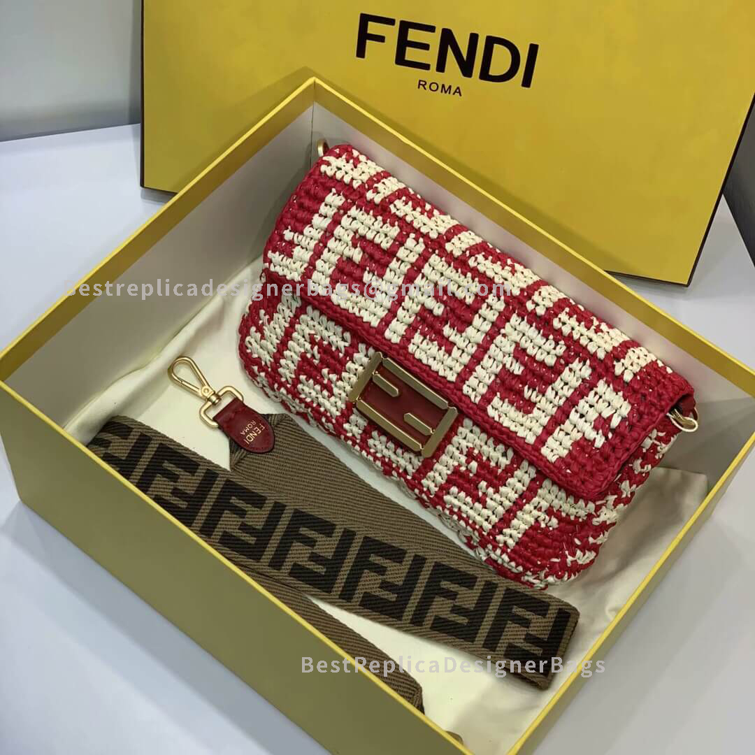 Fendi Baguette Red Weaving Bag GHW 0190